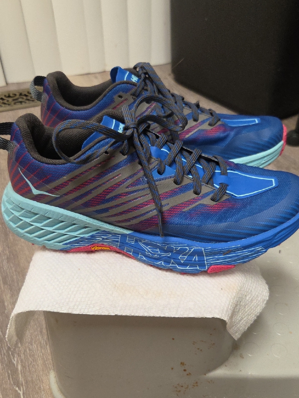 Hoka One One Blue Teal Running Shoes with Pink Accents